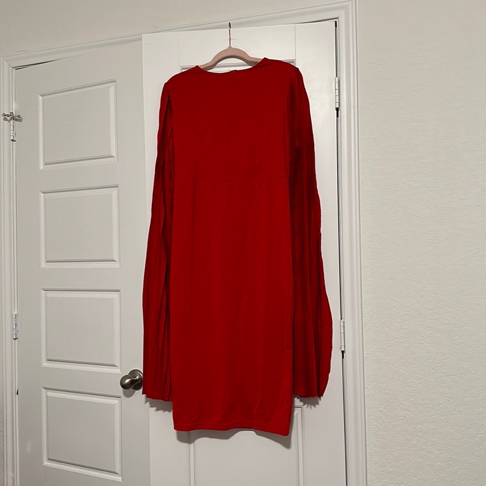 Red Tunic Dress with pleated cape sleeve